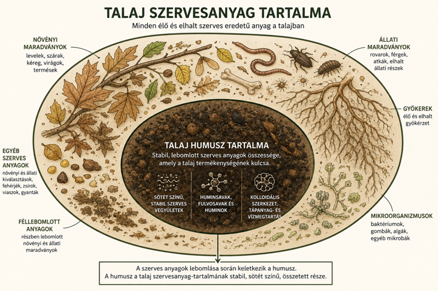 A talaj szervesanyag- és humusztartalma.